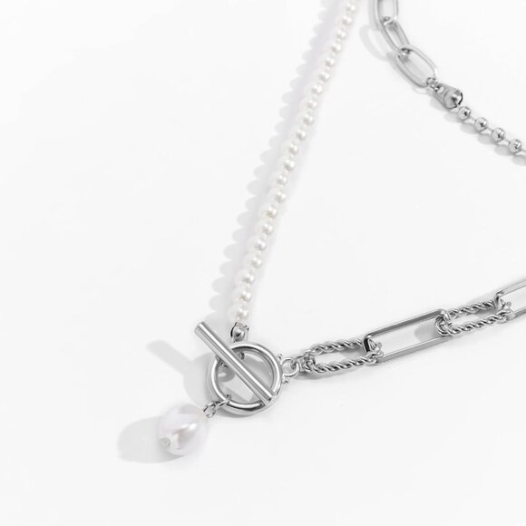 Layered Gold Necklace for Women Non Tarnish Paperclip Pearl Pendant Jewelry Set - Picture 7 of 7